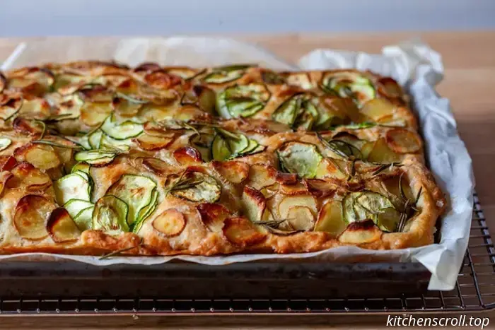 focaccia topped with zucchini and potatoes