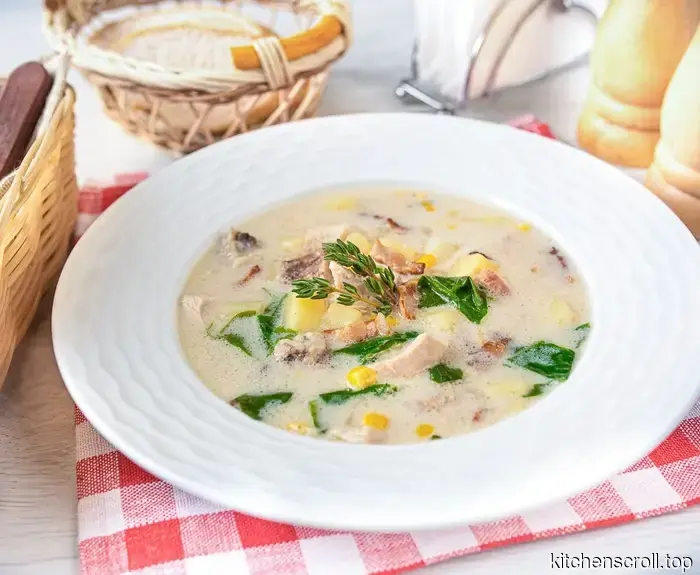 Cremesuppe mit Hähnchen, Speck und Mais auf dem Leckeren Blog