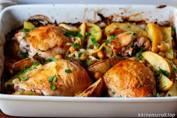 chicken with lemon, potatoes, and chickpeas