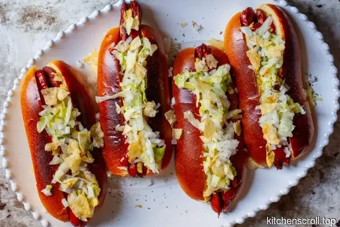 hot dog con iceberg marinato e patatine