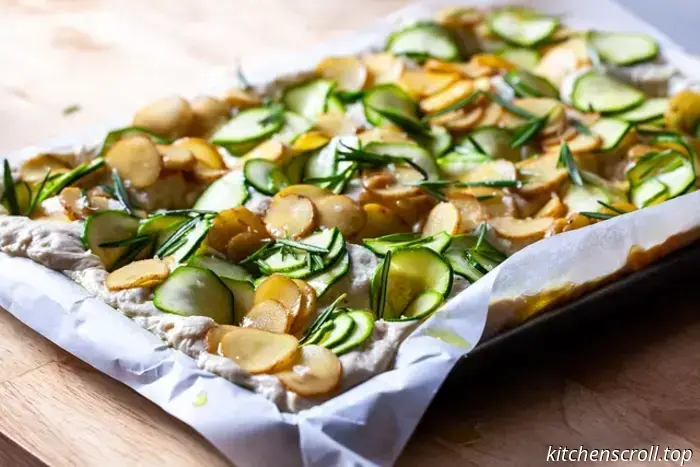 focaccia topped with zucchini and potatoes