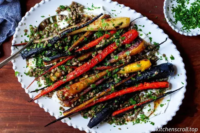 zanahorias asadas con lentejas y yogur