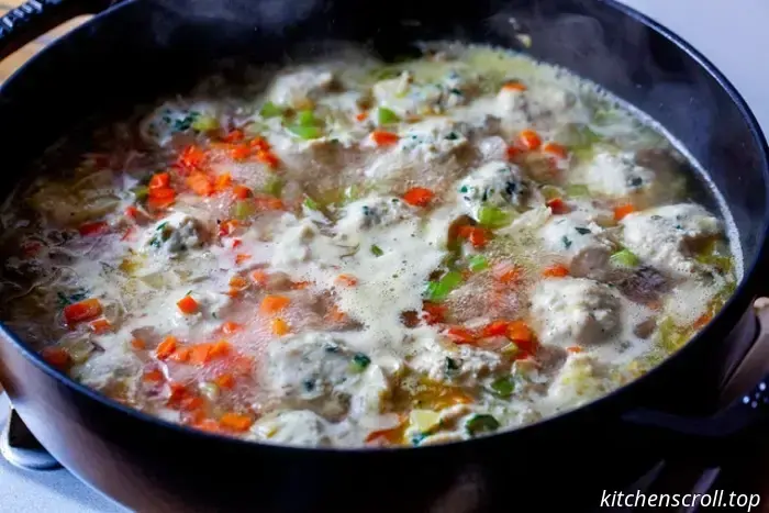 sopa de pollo con albóndigas y fideos