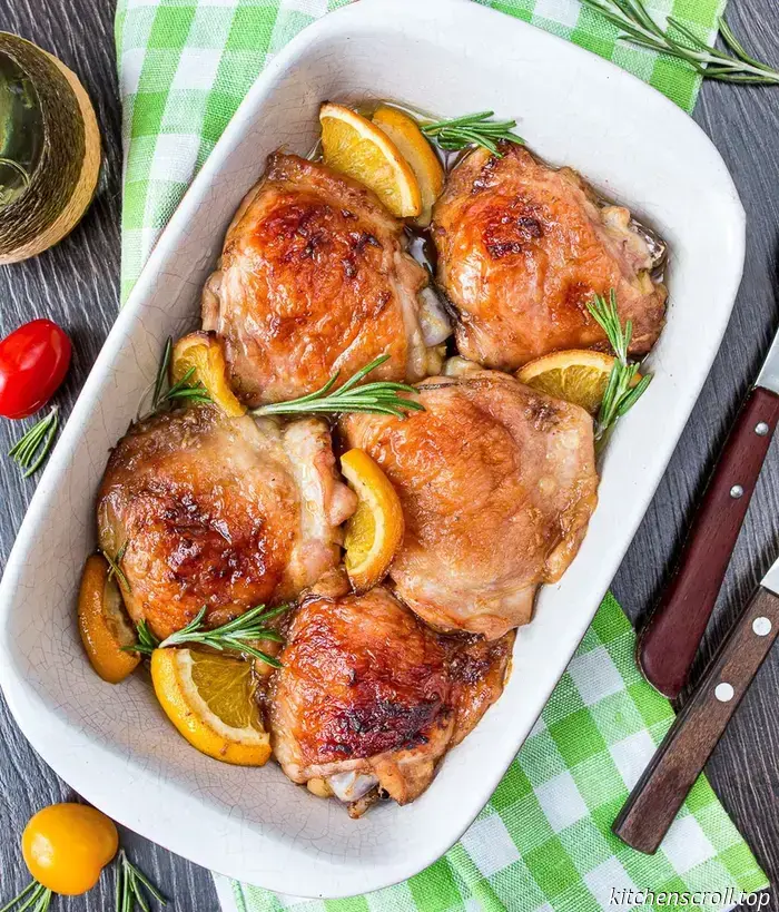  Cosce di pollo al forno con rosmarino e arance sul Gustoso Blog