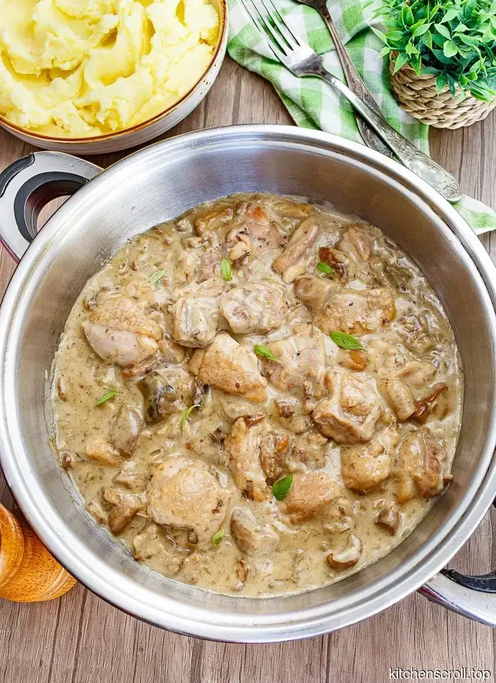 Chicken in creamy sauce with white mushrooms on the Tasty Blog