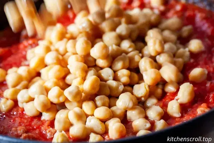 Ziti with chickpeas, sausage, and kale.