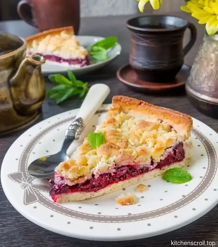 Crostata di ciliegie con briciole croccanti su Blog Gustoso
