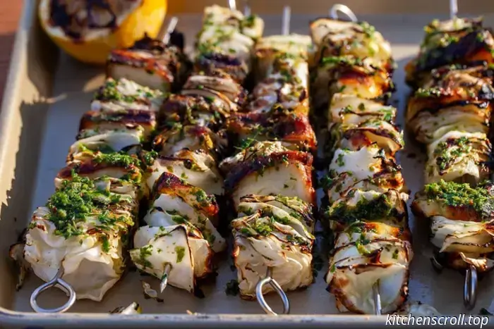 Spieße mit Kohl und Halloumi
