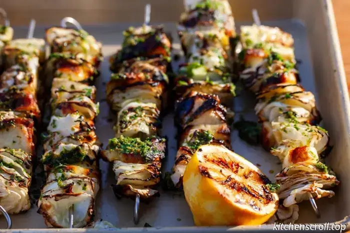 Spieße mit Kohl und Halloumi