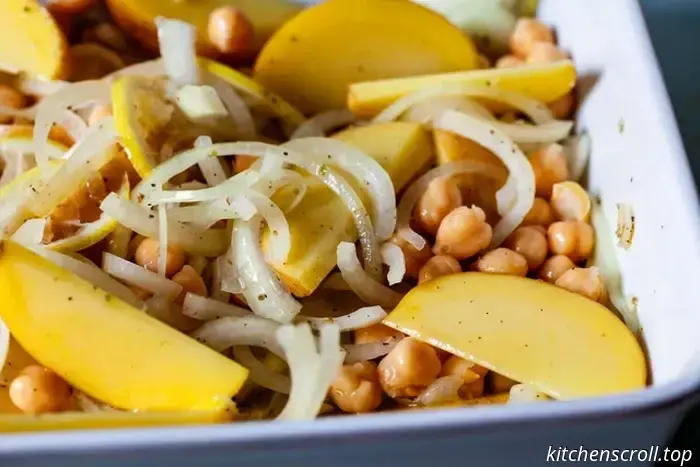 chicken with lemon, potatoes, and chickpeas