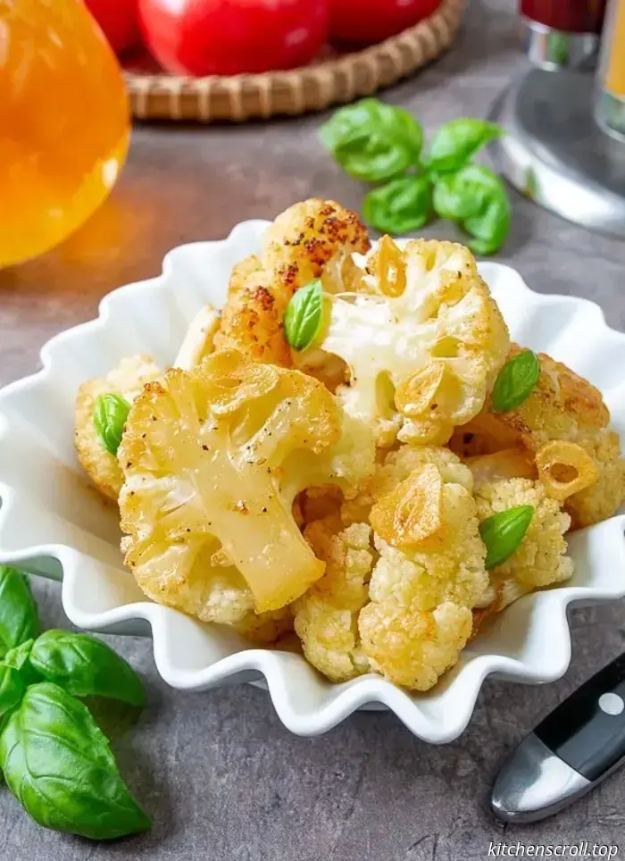 Baked cauliflower with garlic oil on a Delicious Blog