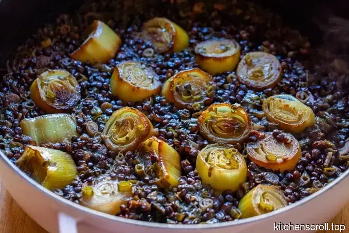 geschmorte Lauch und Linsen mit Rucola und Joghurt