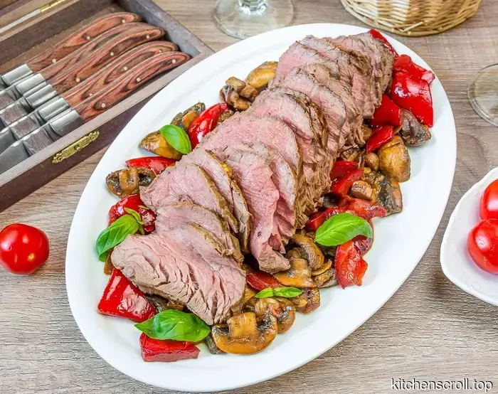 Solomillo de res al horno con salteado de pimientos y champiñones en el Blog Delicioso